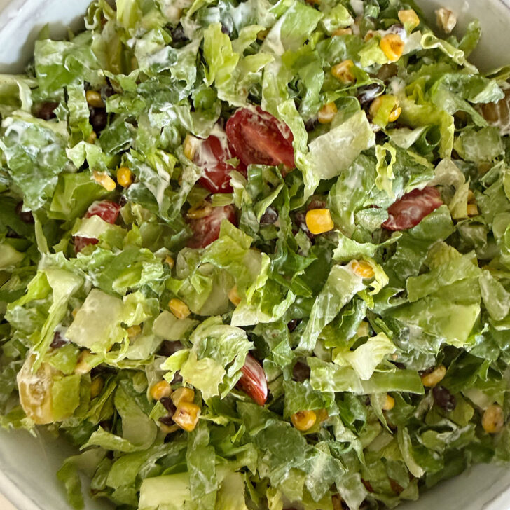 Salad after tossing with the buttermilk dressing.