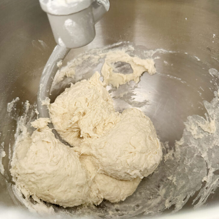 Focaccia dough after mixing flour and water.