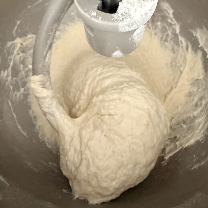 Focaccia dough after mixing together.