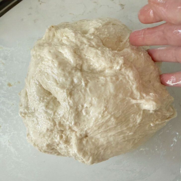 Focaccia dough before refrigerating.