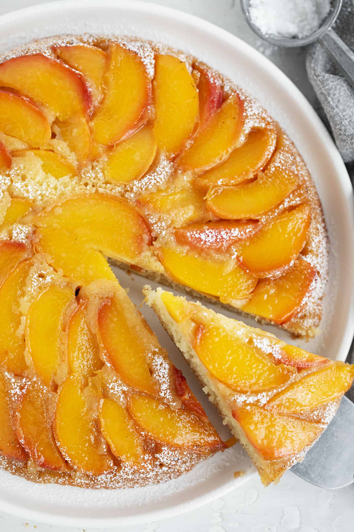 Cast iron skillet peach upside-down cake.