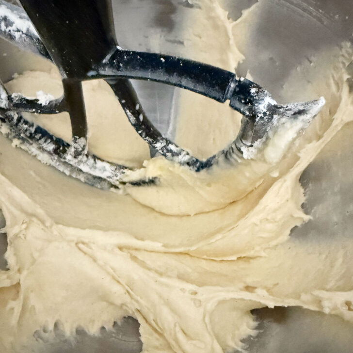 Peach upside down cake batter after mixing together.