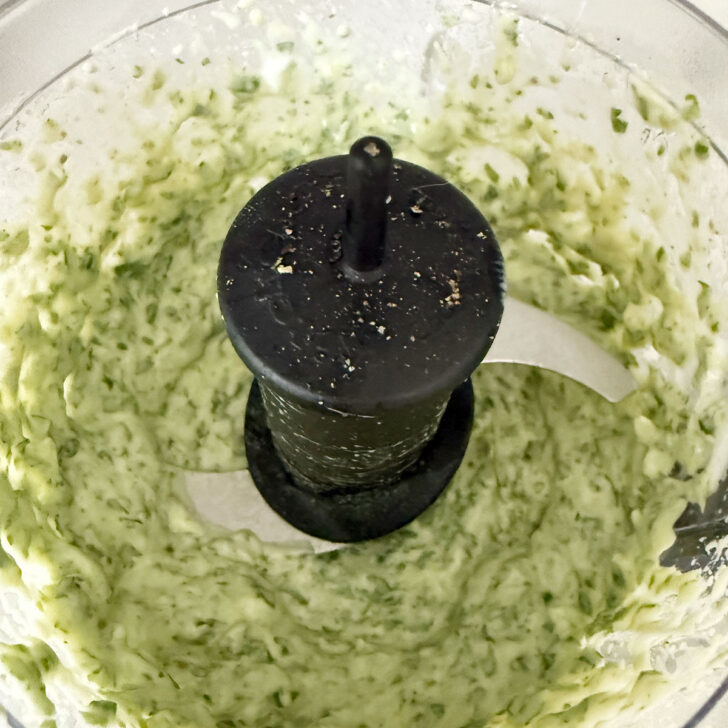 Cilantro lime dressing after processing in the food processor.