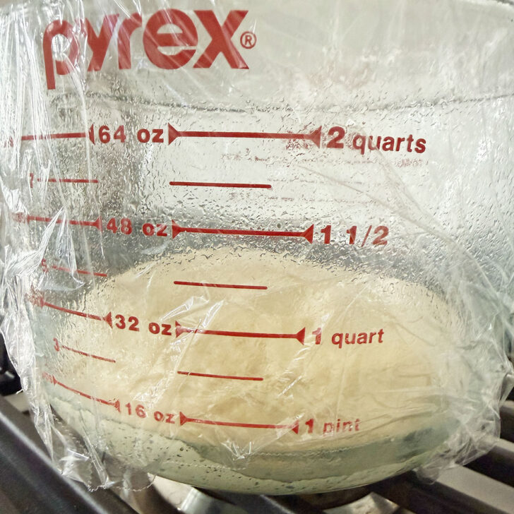Dough in a greased measuring cup to rise.