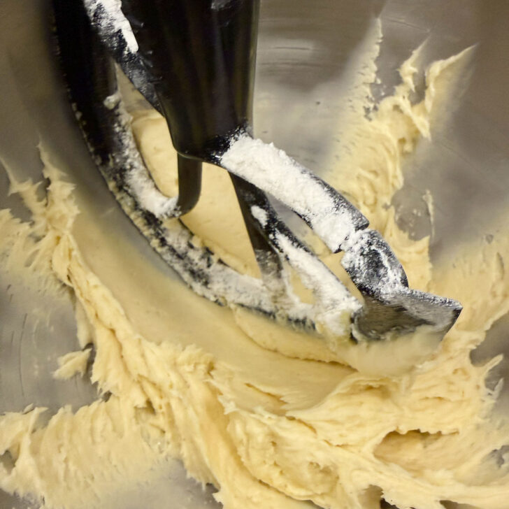 Finished batter in the mixing bowl.