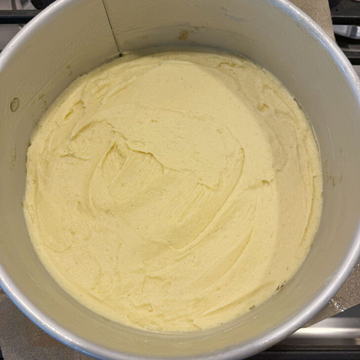 Batter spread into a springform pan.