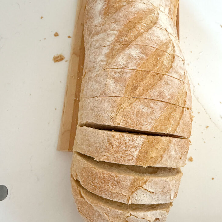 Loaf of bread cut into slices.