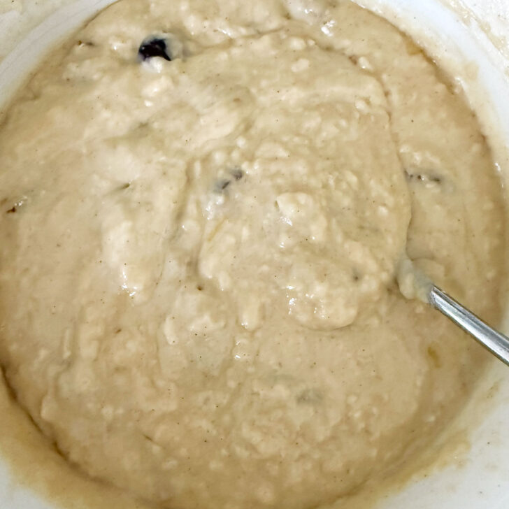 Muffin batter mixed together in a bowl.